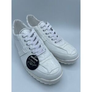 Belvedere Orfeo Mens 8 White Genuine Caiman Crocodile Calfskin Leather Sneakers
